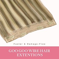 Goo Goo Wire Hair Extensions Human Hair 8A22 Medium Brown Mix Golden Blonde Highlighted 18Inch 95G Invisible Wire Hair Extens