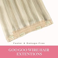 Goo Goo Wire Hair Extensions Human Hair 17A60A Ash Blonde Mix Platinum Blonde Highlighted 16Inch 95G Invisible Wire Hair Exte