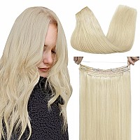 Goo Goo Wire Hair Extensions Human Hair 60C Platinum Blonde 16Inch 95G Invisible Wire Hair Extensions With Transparent Seamle