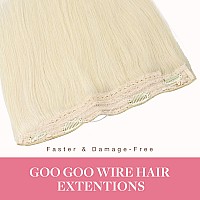 Goo Goo Wire Hair Extensions Human Hair 60C Platinum Blonde 16Inch 95G Invisible Wire Hair Extensions With Transparent Seamle