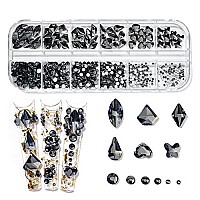 735 Pieces Black Nail Rhinestones For Acrylic Nails Black Stones For Nails Crystals 3D Nail Diamonds Art Decoration Crafts Diy