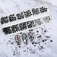 735 Pieces Black Nail Rhinestones For Acrylic Nails Black Stones For Nails Crystals 3D Nail Diamonds Art Decoration Crafts Diy