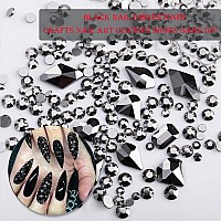 735 Pieces Black Nail Rhinestones For Acrylic Nails Black Stones For Nails Crystals 3D Nail Diamonds Art Decoration Crafts Diy