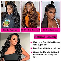 Atilck Lace Front Wigs Human Hair Body Wave 13x4 HD Transparent Lace Frontal Wigs with Baby Hair Brazilian Human Hair Wigs for Black Women 150% Denisty Glueless Wigs Human Hair Pre Plucked Natural Color (20 Inch)