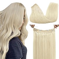 Goo Goo Wire Hair Extensions Human Hair 60C Platinum Blonde 20Inch 110G Invisible Wire Hair Extensions With Transparent Seaml