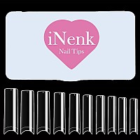 Inenk Flattened No C Curve Xxl Square Nail Tips Clear Half Cover Tapered Square Straight Nail Tips Flat For Acrylic Nails Salon