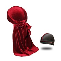 Velvet Durag For Men Wave Cap Velvet Dorag For Men Women 360 Wave Burgundy