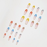 24 Pcs Coffin Press On Nails Long Sunjasmine Fake Nails Glue On Nails Glossy False Nails With Glue Acrylic Nails For Women An