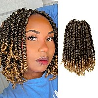 8 Inch Pre-twisted Passion Twist Crochet Hair 8 Packs Pre-looped Short Passion Twist Braiding Hair (T27/Ombre Honey Blonde)