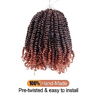 Kavsorapi Passion Twist Hair 8 Inch Short Pre Looped Crochet Braids Pre Twisted Crochet Twist 8 Packs T350Ombre Ginger Red