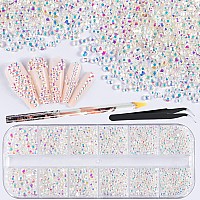 3600Pcs Round Glass Transparent Ab Rhinestones 6 Sizes18Mm4Mm Flatback Crystal Gem Jewel Decoration For Nail Art Tweezer An