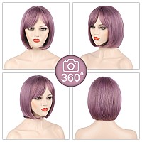 Morica Purple Bob Wigs For Women Short Hair Wig With Bangs Straight Bob Wigs With Middle Part Soft Synthetic Full Wigs For Daily