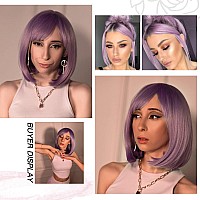 Morica Purple Bob Wigs For Women Short Hair Wig With Bangs Straight Bob Wigs With Middle Part Soft Synthetic Full Wigs For Daily