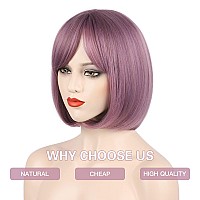 Morica Purple Bob Wigs For Women Short Hair Wig With Bangs Straight Bob Wigs With Middle Part Soft Synthetic Full Wigs For Daily