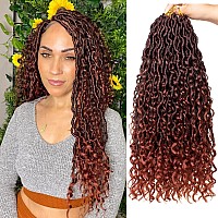 ZRQ 8 Packs Curly Faux Locs Crochet Hair 18 Inch Ginger Goddess Locs Crochet Braids Hair,Pre Looped River Boho Locs Crochet Hippie Locs With Curly Ends Synthetic Sft Locs For Women T350#