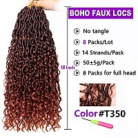 ZRQ 8 Packs Curly Faux Locs Crochet Hair 18 Inch Ginger Goddess Locs Crochet Braids Hair,Pre Looped River Boho Locs Crochet Hippie Locs With Curly Ends Synthetic Sft Locs For Women T350#