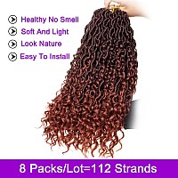 ZRQ 8 Packs Curly Faux Locs Crochet Hair 18 Inch Ginger Goddess Locs Crochet Braids Hair,Pre Looped River Boho Locs Crochet Hippie Locs With Curly Ends Synthetic Sft Locs For Women T350#