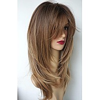 Long Layered Ombre Brown Wig Synthetic Hair Fiber Highlight Multicolor Wigs For White Women Ombre Brown