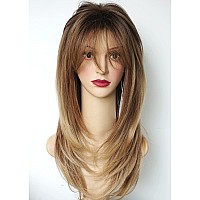 Long Layered Ombre Brown Wig Synthetic Hair Fiber Highlight Multicolor Wigs For White Women Ombre Brown