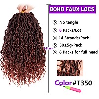 ZRQ 8 Packs Ginger Faux Locs Crochet Hair, 14 Inch Goddess Locs Crochet Braids Hair,Pre Looped River Hippie Locs With Curly Ends,Bohemian Locs Synthetic Hair Extension For Women T350#