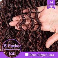 ZRQ 8 Packs Ginger Faux Locs Crochet Hair, 14 Inch Goddess Locs Crochet Braids Hair,Pre Looped River Hippie Locs With Curly Ends,Bohemian Locs Synthetic Hair Extension For Women T350#