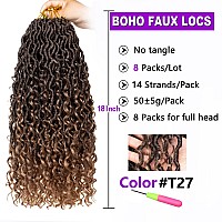 ZRQ 8 Packs Boho Faux Locs Crochet Hair 18 Inch Goddess Locs Croceht Braids, Pre Looped Soft Bohemian Locs Boho Style River Hipple Locs With Curly Ends Hair Extension T27#