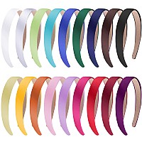 SIQUK 18 Pieces Satin Headbands 0.79 Inch Wide Non-slip Headband Plain Satin Headband Colorful Hard Headbands DIY Headbands for Women and Girls, 18 Colors