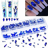 660Pcs Royal Blue Crystals Rhinestones Nail Art Flat Back Round Multi Sized Shapes Blue Gems Rhinestone Stones Beads For Nail Ar