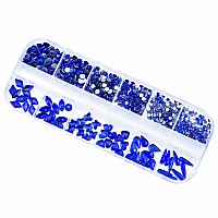 660Pcs Royal Blue Crystals Rhinestones Nail Art Flat Back Round Multi Sized Shapes Blue Gems Rhinestone Stones Beads For Nail Ar