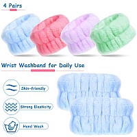 Chuangdi 4 Pairs Wrist Spa Wrist Bands For Washing Face Microfiber Wrist Wash Towel Band Scrunchies Absorbent Wrist Sweatband Fo