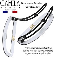 Camila Paris Cp3366 French Hair Barrette Clip For Women Handmade Gray White Slidein Metalfree Closure Strong Hold Grip Hair