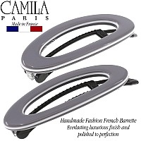 Camila Paris Cp3368 French Hair Barrette Clip For Women Handmade Gray White Side Slidein Metalfree Closure Strong Hold Grip