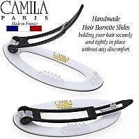 Camila Paris Cp3368 French Hair Barrette Clip For Women Handmade Gray White Side Slidein Metalfree Closure Strong Hold Grip