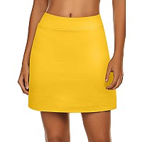 Ekouaer Athletic Tennis golf 2 Layer Skirt with Shorts Modest Knee Length Skorts Skirts UV Protection Yellow