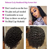 Rebasar Headband Wigs Human Hair 10 Inch Glueless Short Curly Headband Wigs For Black Women Human Hair None Lace Front Wear And