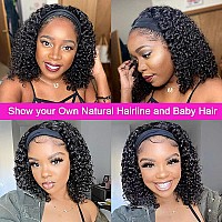 Rebasar Headband Wigs Human Hair 10 Inch Glueless Short Curly Headband Wigs For Black Women Human Hair None Lace Front Wear And