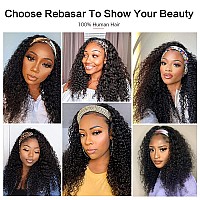 Rebasar Headband Wigs Human Hair 10 Inch Glueless Short Curly Headband Wigs For Black Women Human Hair None Lace Front Wear And