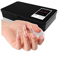 Wellquinn Xl Coffin Long Nails Tips Gel X Full Cover Clear Fake Acrylic Ballerina Shaped False Artificial Nails With Case For N