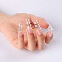 Wellquinn Xl Coffin Long Nails Tips Gel X Full Cover Clear Fake Acrylic Ballerina Shaped False Artificial Nails With Case For N