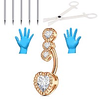 Belly Button Piercing Kit14G Stainless Steel Rose Gold Belly Button Ring With 12G Piercing Needles And Piercing Clamps Body Pie