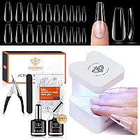 Modelones Gel X Nail Kit Nail Tips And Glue Gel Kit With 4Inone Nail Glue Gel 500Pcs Long Coffin Nail Nail Dehydrator Ultr