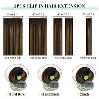 Doores Clip In Human Hair Extensions 80G 5Pcs Light Dark Brown 20 Inch Remy Hair Extensions Clip In Straight Natural Hair Exten