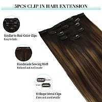 Doores Clip In Human Hair Extensions 80G 5Pcs Light Dark Brown 20 Inch Remy Hair Extensions Clip In Straight Natural Hair Exten