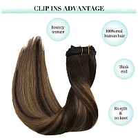 Doores Clip In Human Hair Extensions 80G 5Pcs Light Dark Brown 20 Inch Remy Hair Extensions Clip In Straight Natural Hair Exten