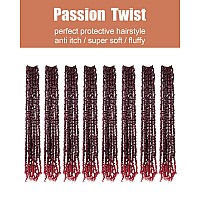 30 Inch Pre-twisted Passion Twist Crochet Hair 8 Packs Pre-looped Long Passion Twist Braiding Hair (T118/Ombre Burgundy)