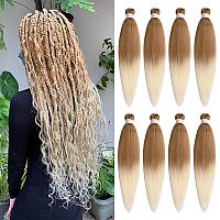 Leeven 30 Inch 8 Packs Ombre Pre Stretched Braiding Hair Two Tone Yaki Texture Prestretched Crochet Braids Hair Professional Syn