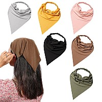 6 Pack Hair Scarf Headband For Women Elastic Hair Kerchief Large Boho Triangle Bandana Head Scarf With Clips Non Slip Solid Co