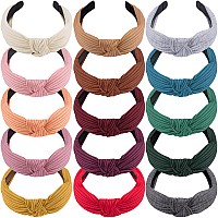 Siquk 15 Pieces Top Knot Headband For Women Girls Knotted Headbands Cross Knot Wide Cloth Headband 15 Colors