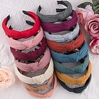 Siquk 15 Pieces Top Knot Headband For Women Girls Knotted Headbands Cross Knot Wide Cloth Headband 15 Colors