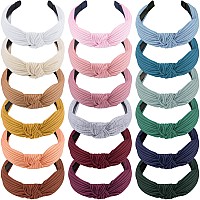 Siquk 18 Pieces Top Knot Headbands For Women Girls Cross Knot Headband Womens Headbands Wide Cloth Cross Knotted Headbands 18 C